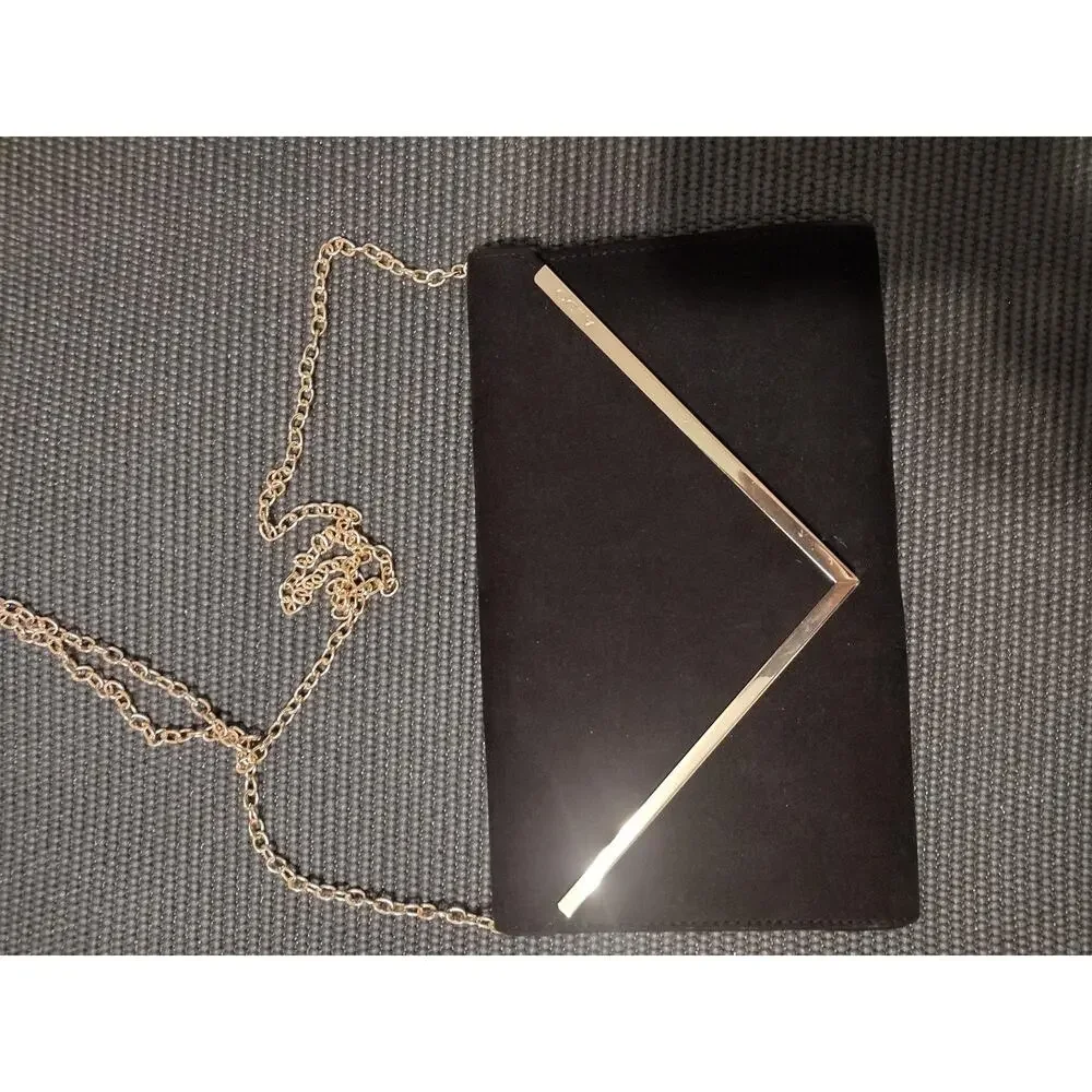 Aldo Clutch Bag Womens Small Black Gold Chain Strap Evening Crossbody Purse